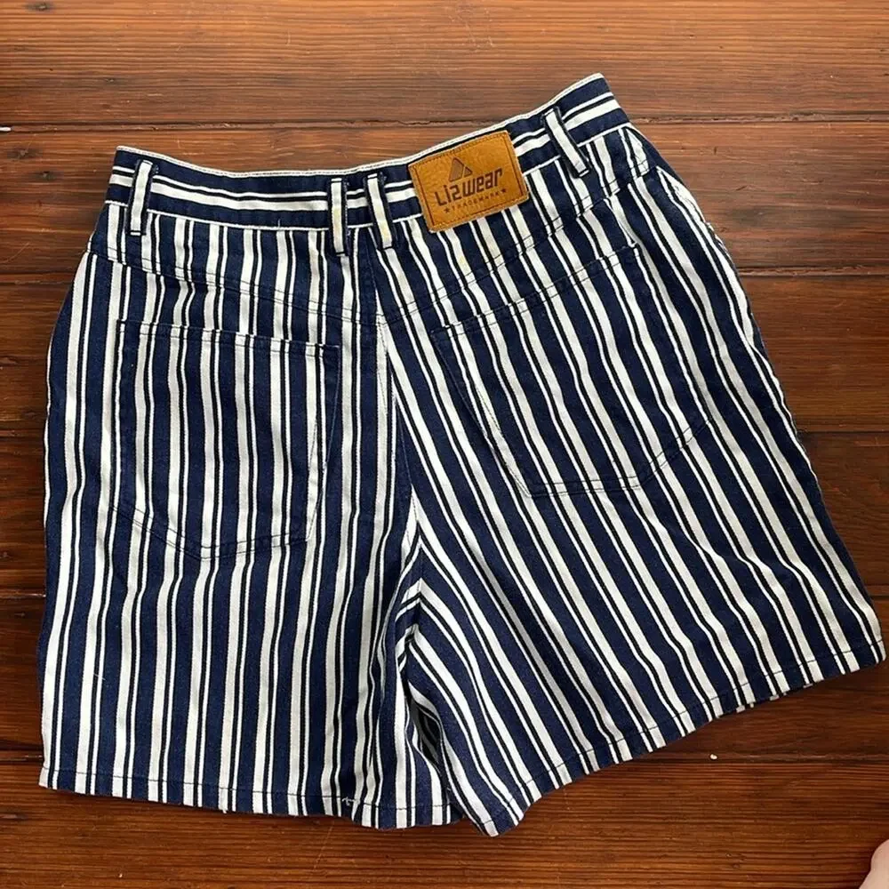 Vintage Liz Wear striped long inseam hi rise denim jean Joey shorts sz 12